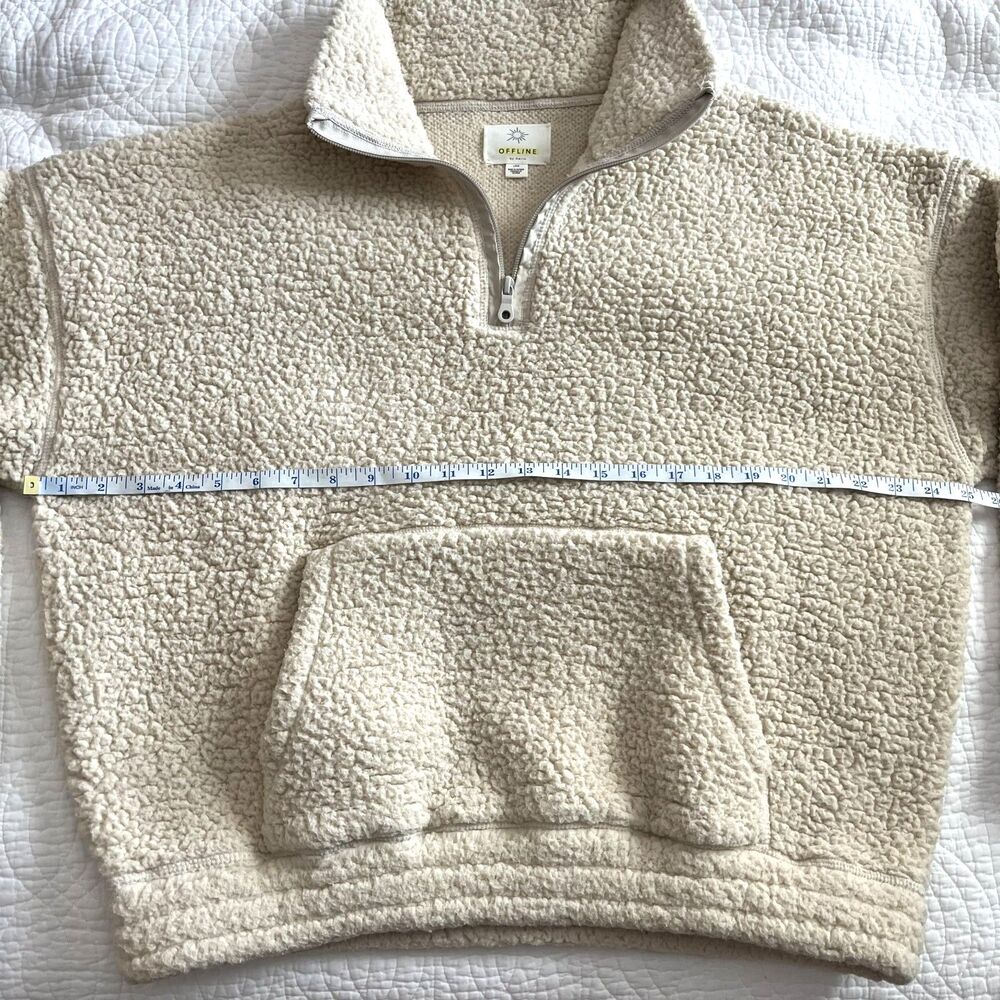 aerie Offline Sherpa Pull Over 1/4 Zip Cream Cropped Sweatshirt Large Lounge - Picture 5 of 9